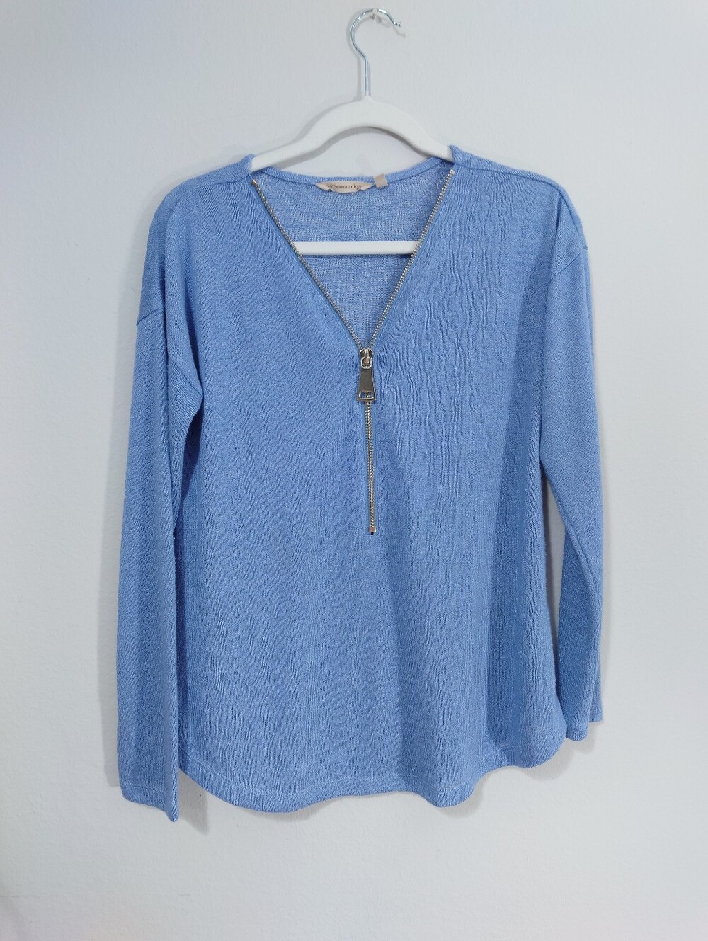 Soft Surroundings Blue Zip V Neck Sweater Top XS